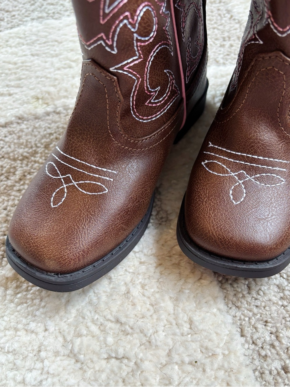 Wonder Nation Toddler Little Girl Western Cowgirl Boots Brown Pink Stitching NWT - Picture 4 of 10
